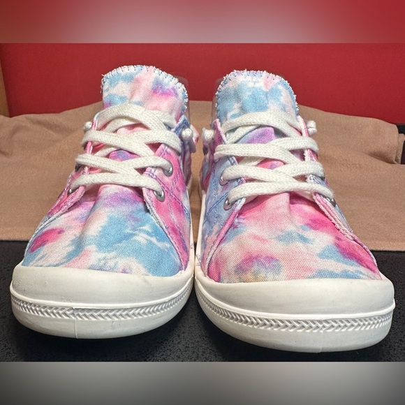 SO Slip On Canvas Sneakers Pink Blue White Tie Dye Women’s Size 9.5 - Picture 6 of 10